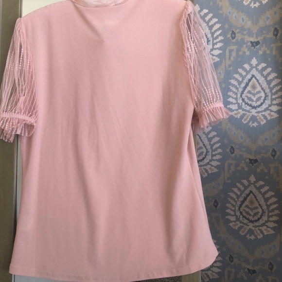 NWT pale pink sheer neck & sleeves top with ties - Picture 10 of 12